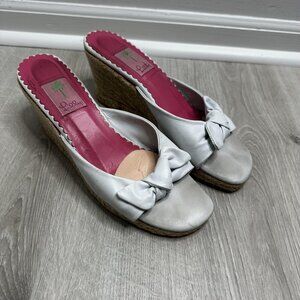 Lilly Pulitzer Shoes Womens Size 10 White Wedge Espadrille Bow Slip On Sandals